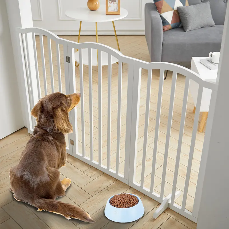 Lushhub Wooden Foldable Freestanding 3/4 Panel Pet Gate 2