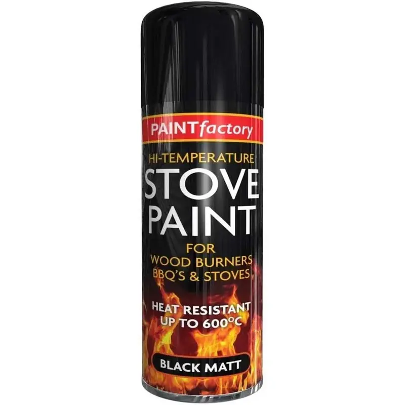 Paint Factory High-Temperature Stove Spray Paint Heat Resistant Up to 600°C For Wood Burners BBQ | Stoves Black Matt Spray 340ml | Durable & Long-Lasting Protection | Ideal for High-Heat Surfaces 0