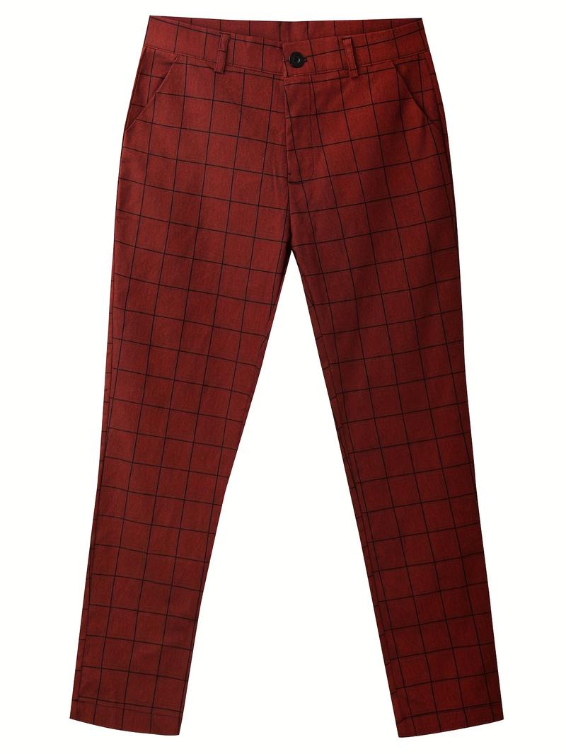 Product Introduction of Elegant Plaid Slacks, Men's Casual Vintage Style Dress Pants For Business Banquet 12