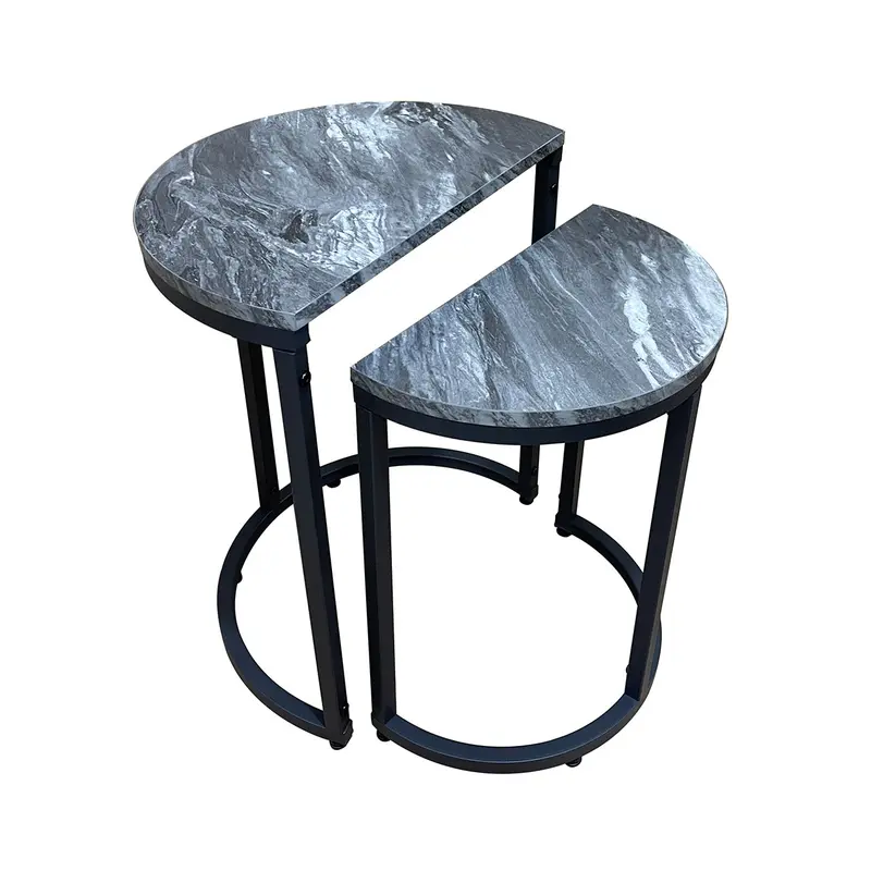 Set of 2 Round Nesting Tables, MDF Top & Metal Base Sofa Side End Tables 1