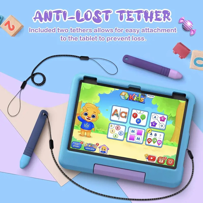 Stylus Pens for Touch Screens with Tethers - Mixoo Anti-Rolling Tablet Stylus 2 Pack for Kids, Compatible with iPad, iPhone, Tablets, Kindle and All Touch Screen Devices (Blue+Purple) 4