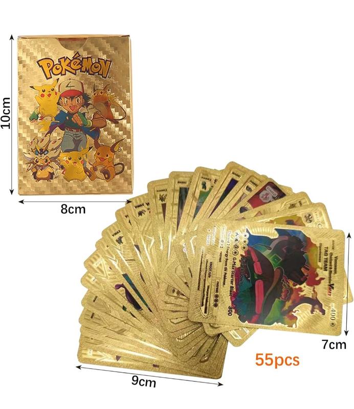 Pokemon Gold Foil Cards -  Pack Of 55 Pcs TCG Deck Gold Foil Assorted Card 1