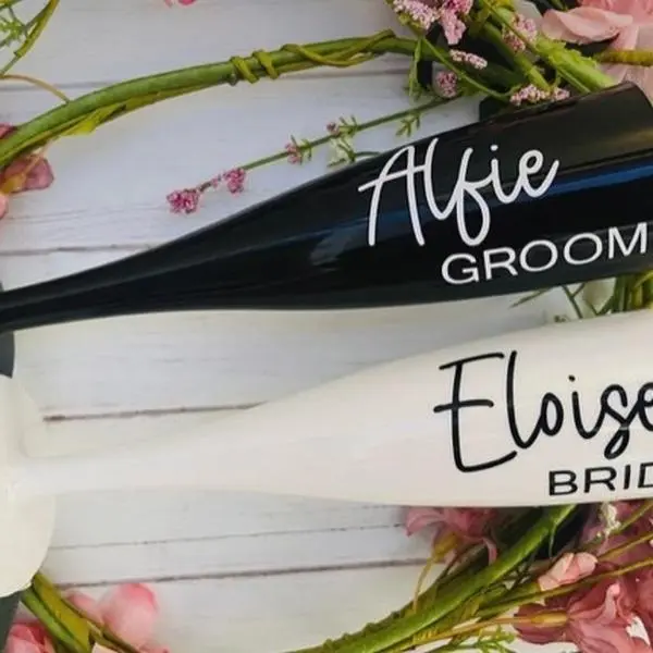 Personalised Champagne Flutes for Weddings, Proms, and Baby Showers - Drinkware, Gifts Customized White