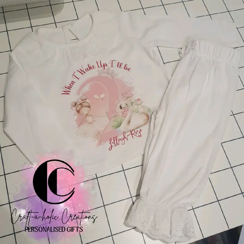 Personalised Ballerina Birthday PJs for Girls, 100% Cotton, Pink, 6-12m to 9-10yrs princess pyjamas 3