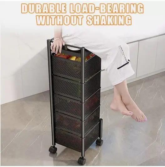 6 Tier Kitchen Rotating Storage Trolley Cart Utility Vegetable Mobile Shelf Rack Organiser Room 4