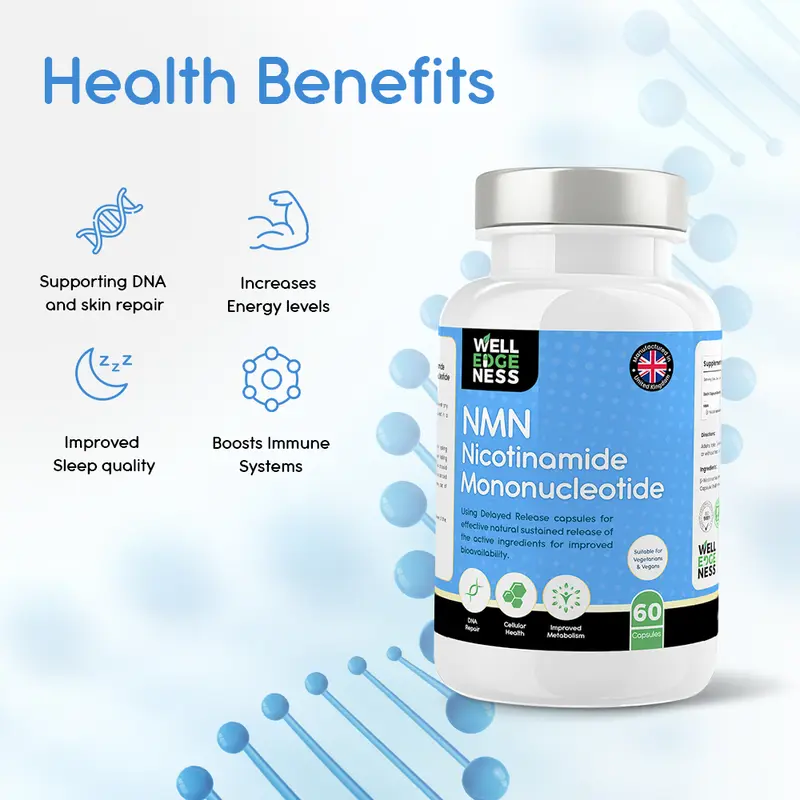60 x 500mg Pure NMN Capsules | 2 Months Supply with Delayed Release Technology Capsules | NAD+ Precursor - Longevity & DNA Repair Edible NMN Supplement Fitness Healthcare by WELLEDGENESS Multivitamin Wellness Viral Supplements 2