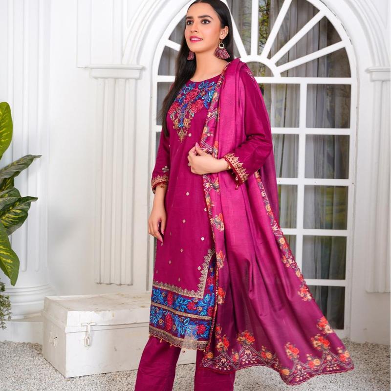 SB By Momina Designer - 3 Piece Cotton Embroidered Kameez With Trouser | MB-02 | Comfort Comfortable 3