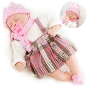 BiBi Doll Lifelike Soft Sleeping Baby Doll Girl Toy Pink Tartan Design & Sounds 18" Bonnie Perfect Gift for Kids
