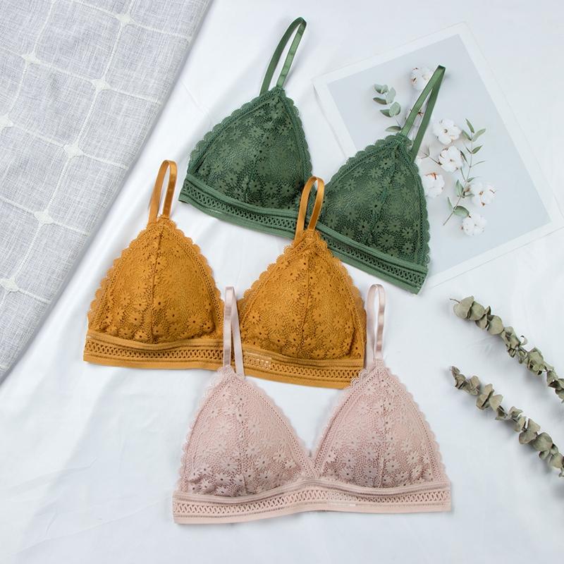 Product Introduction of Women Lace No Steel Ring Bra Beauty Back Wrapped Chest Comfortable Brassiere Stretch Thin Triangle Cup Padded Underwear New 2