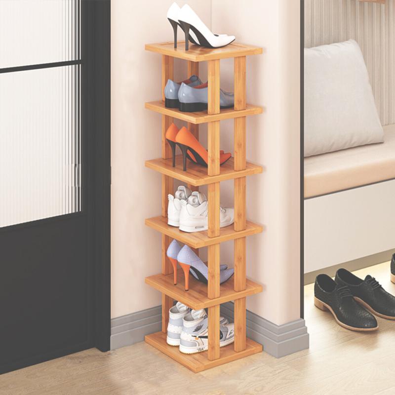 6 Tier Vertical Shoe Rack Tall Narrow Shelf Storage Organizer Slim Shoe Tower UK Bamboo Metal 5