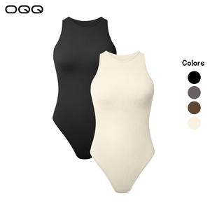 OQQ Women's 2 piece Bodysuits Sexy Ribbed Sleeveless Halter Neck Bodysuits Slim-fitting Fabric Soft Womenswear Tops Lady