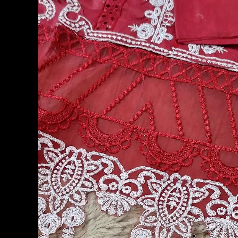 beautiful embroidered 3pc suite with silk dupatta. 5
