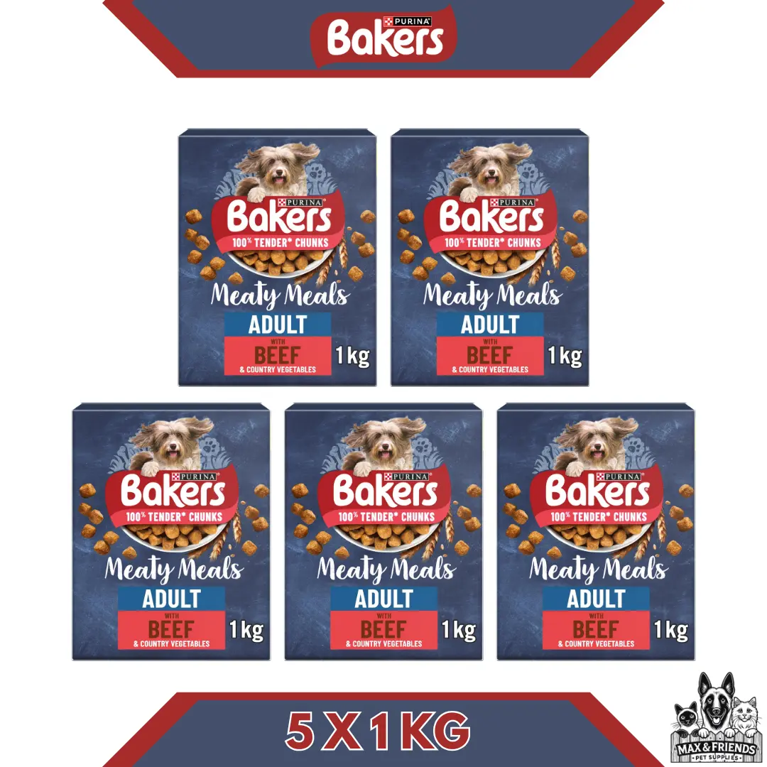 Bakers Adult Meaty Meals Beef Dry Dog Food 1KG Per Box Pack Of (1,3 Or 5) 100% Tender Chunks With Vitamins & Zinc To Help Support Healthy Skin And Coat