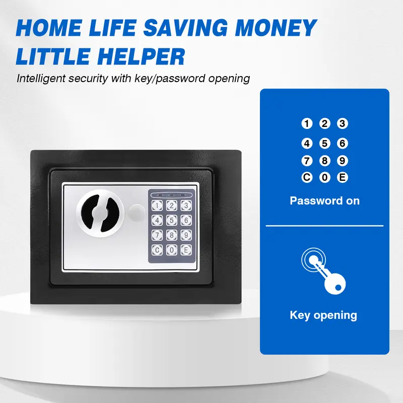 Home Digital Safe Electronic Cash Boxes Cabinet Safes Wall Safe Password with PIN code and Key,Small Safe Money Box Wall Mounted for Home Office Hotel 230mmx170mmx170mm,Steel Construction，Black High Security Home Safe 1