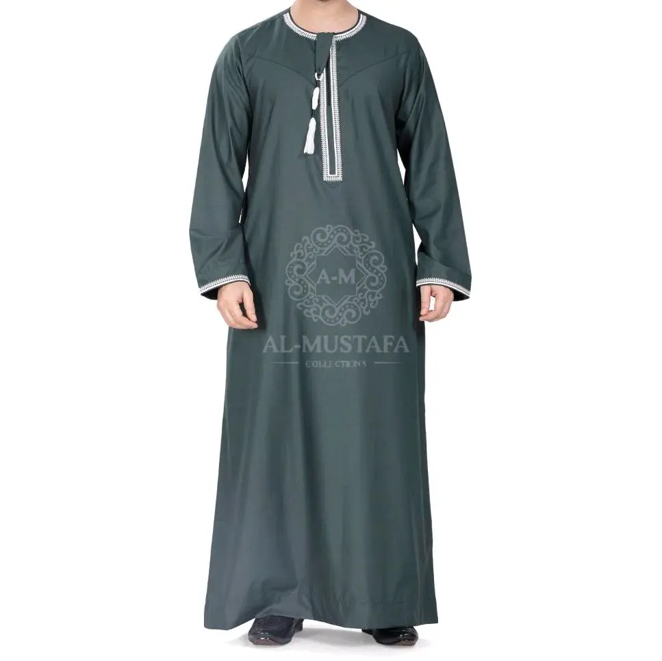 mens premium green & gold embroidery Omani thobe