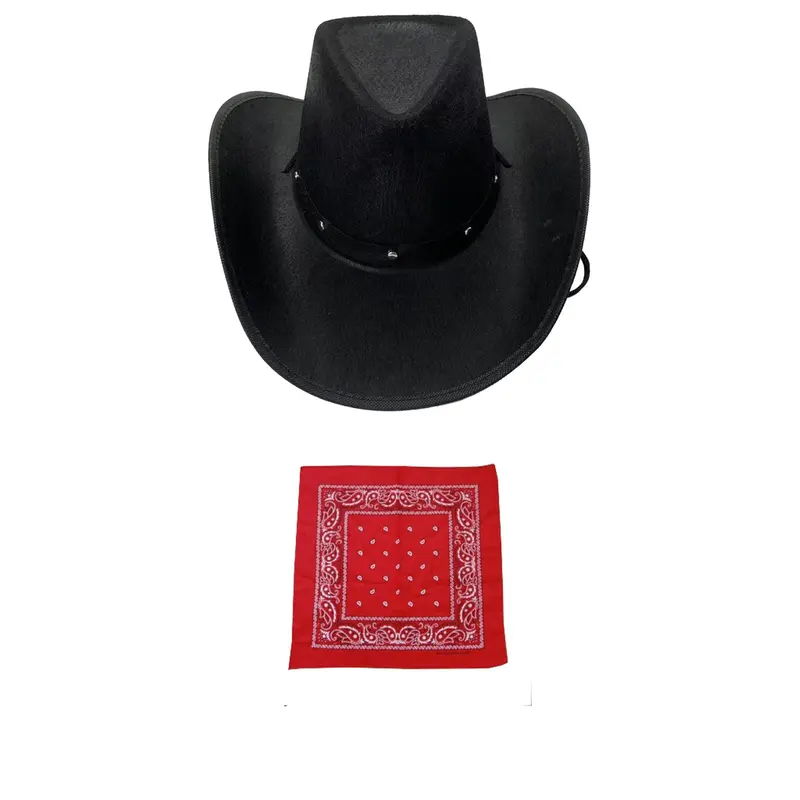Adult Cowboy Cowgirl Hat & Bandana Wild Western Set 4