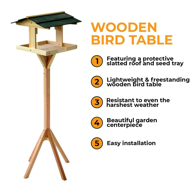 Crystals Traditional Wooden Bird Table Garden Birds Feeder Feeding Station Free Standing 3