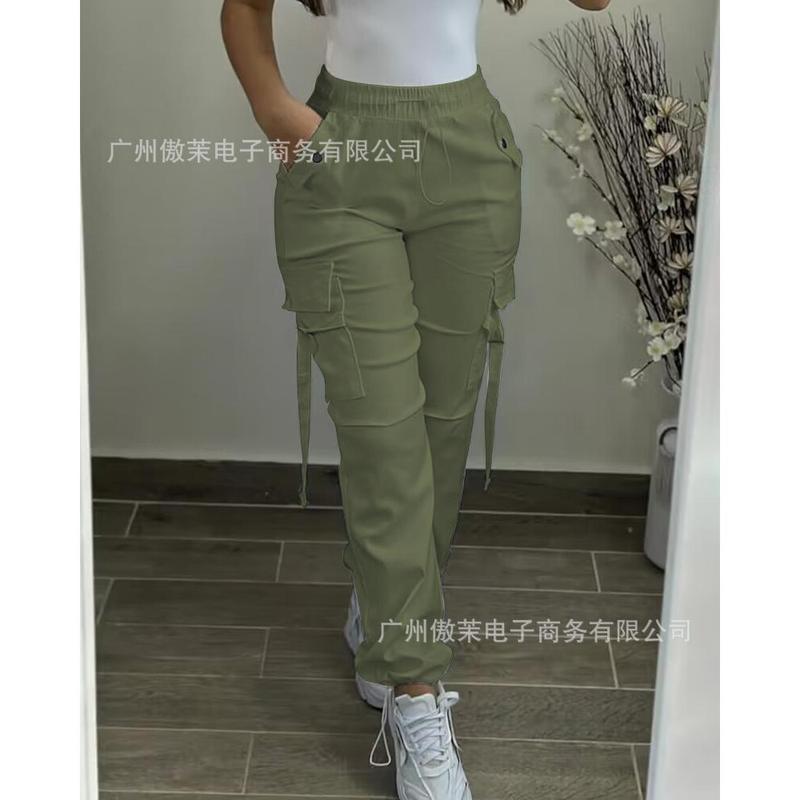 New Arrivals Temperament Design Sense Spring Summer Women's Clothing Solid Color Casual Elastic Waist Overalls 7