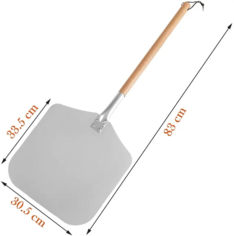 13" Pizza Oven Peel Paddle with Extra Long Wooden Handle for Wood Fired Ovens Kitchen Metal Utensils Pasta Aluminium 2