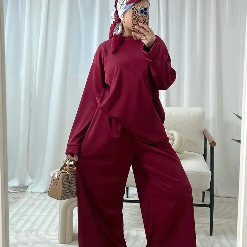 Safia Relaxed Rib Two-Piece Set Casual Comfy Top And Bottom Outfit Ribbed Lounge Set  Womenswear Essential  Basic Matching Set For Every Day Wear  Petite Coord Set  Ladies Top And Trouser Suit viral women 5