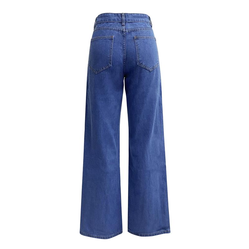 Product Introduction of Women Jeans Straight Pants Denim Washing High Waist Loose Fit Pockets Basics Ankle Length Pants Solid Color Slight Strech 4