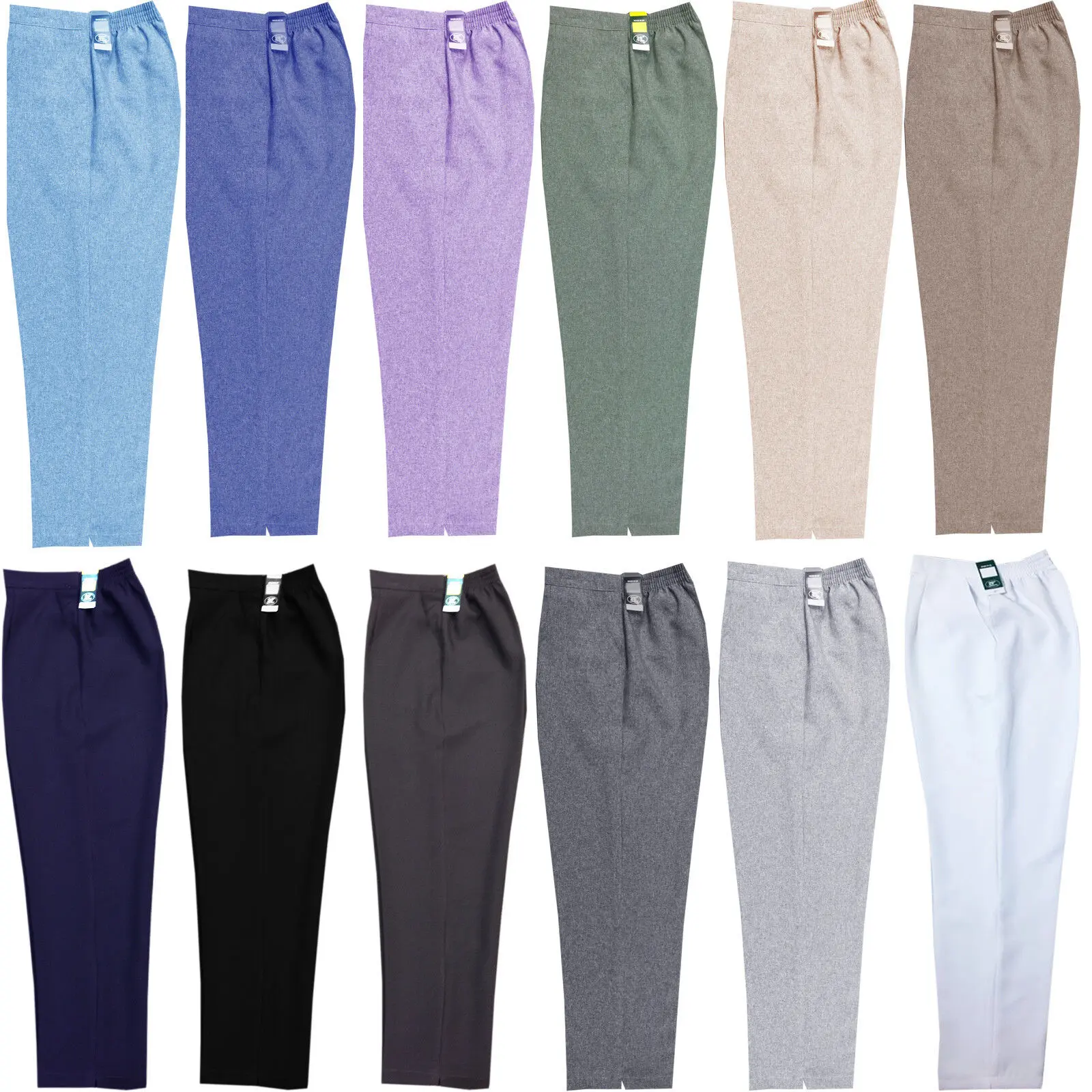 LADIES WOMENS HALF ELASTICATED STRETCH WAIST WORK OFFICE TROUSERS POCKETS PANTS Casual Comfort Fabric Fit Womenswear Bottom Formal Leg Straight Comfortable Workwear Basic Minimalist