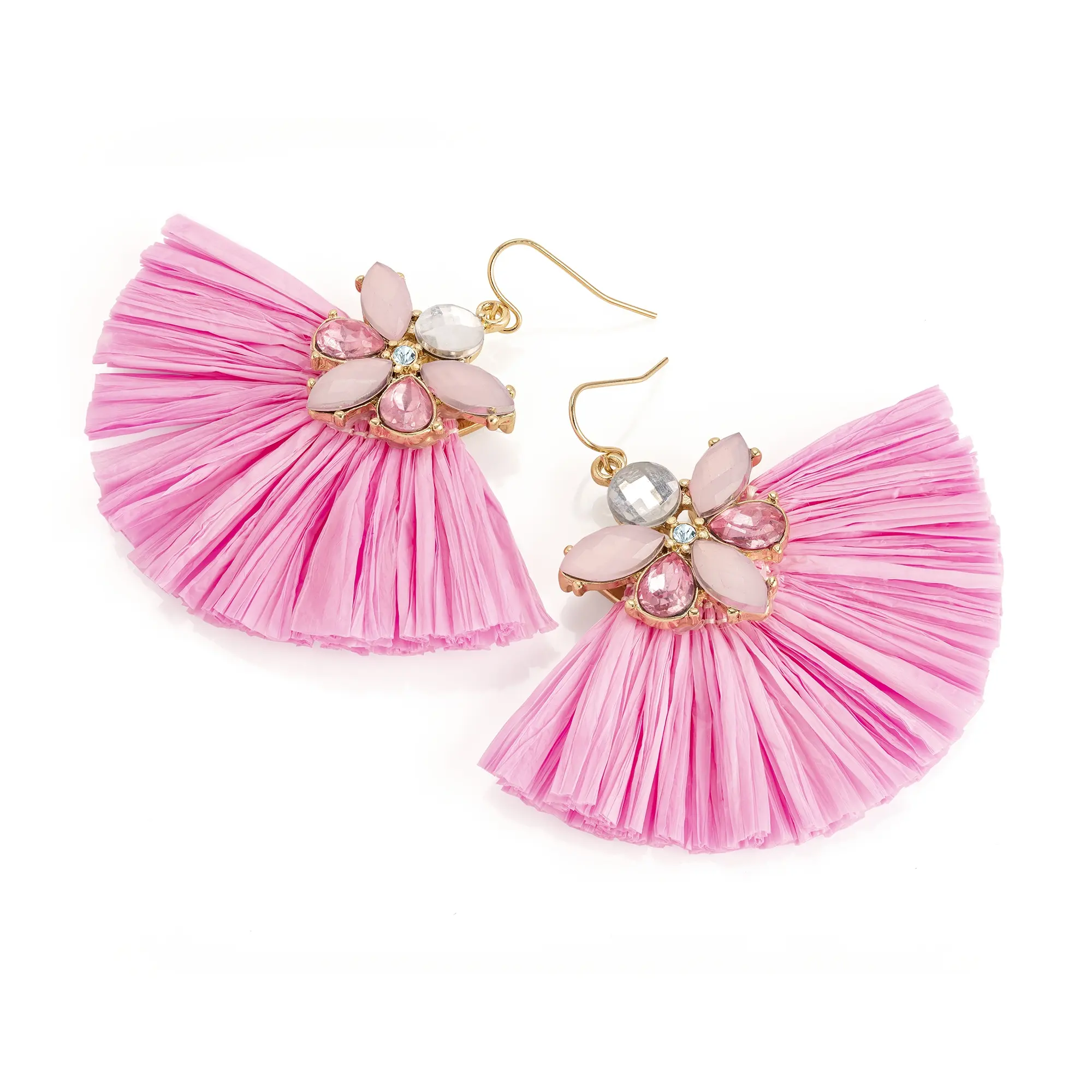 Pink Fan Design with Gem Stone & Diamanté earrings