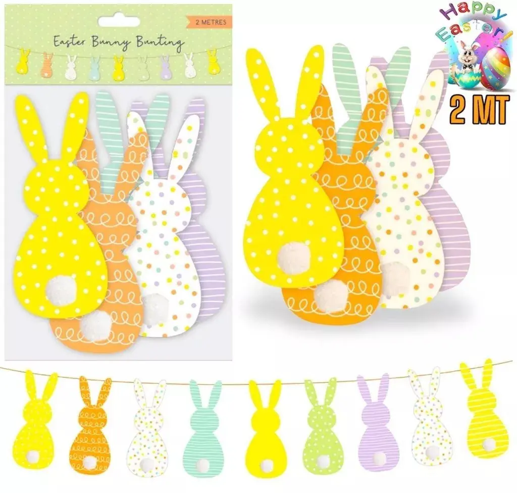 Festive Easter Bunny Decorations Bunting | 2M Pre-Strung Garland | Perfect for Party & Home Banners