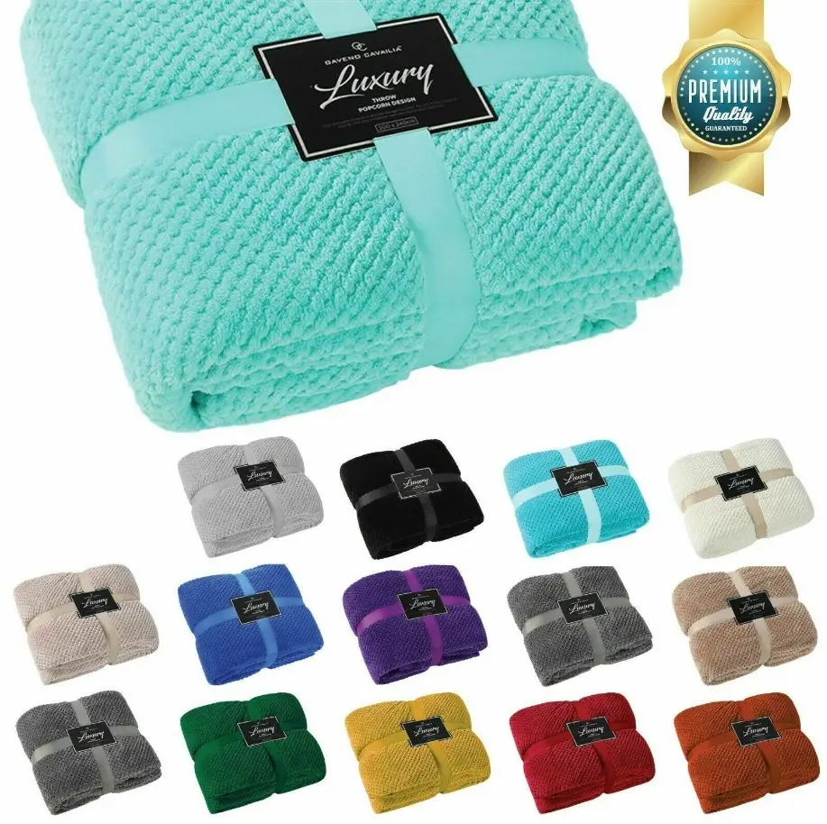 Waffle Honeycomb Throw Fleece Blankets, 100% Polyester Warm Faux Fur Throws Over Sofa Bed Settee Soft Blanket