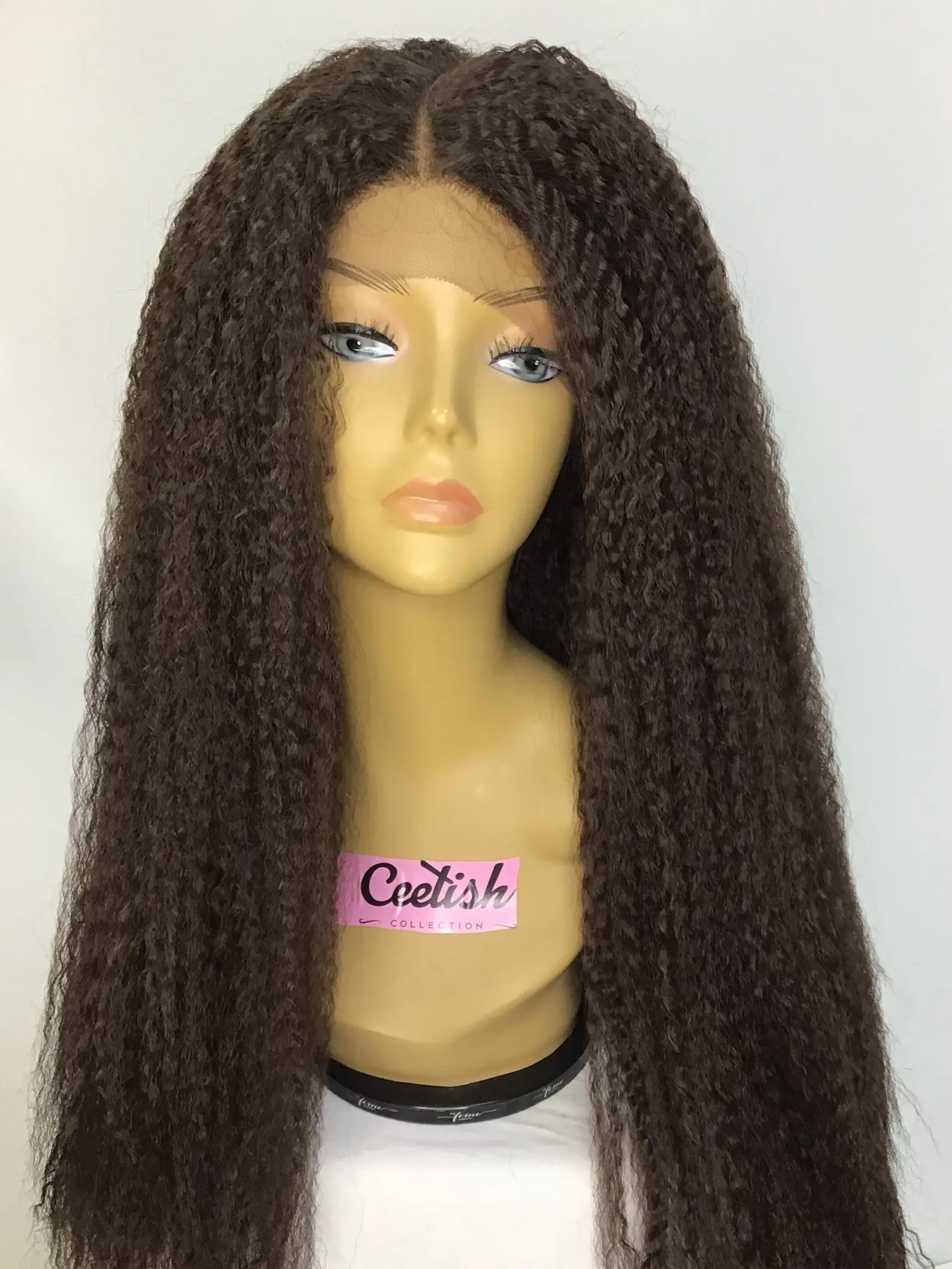 Dark Brown 24″ Kinky Straight Synthetic Wig