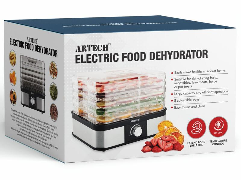 ARTECH Electric Food Dehydrator - 5 Tray Fruit Dryer Machine, 245W, Adjustable Temperature Control 40-70℃, BPA-Free Trays, Healthy Natural Snacks, Jerky, Fruits, Vegetables, Mushrooms, Herbs & Seeds 7