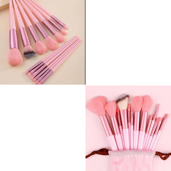 13-Piece Soft Fluffy Pink Makeup Brush Set - Foundation, Blush, Powder, Eyeshadow, Blending - Cosmetic Cosmetic 3