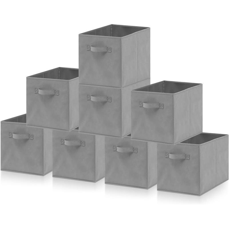 Set of 8 Foldable Storage Box, 33 x 38 x 33 cm, Fabric with Handles Storage Cubes And Cloth Storage Organizer Drawer For Closet And Toys Storage, Gray 1