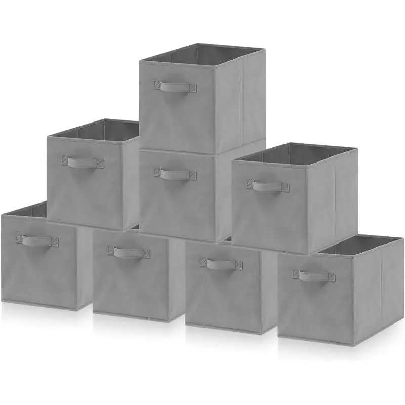 Set of 8 Foldable Storage Box, 33 x 38 x 33 cm, Fabric with Handles Storage Cubes And Cloth Storage Organizer Drawer For Closet And Toys Storage, Gray 0