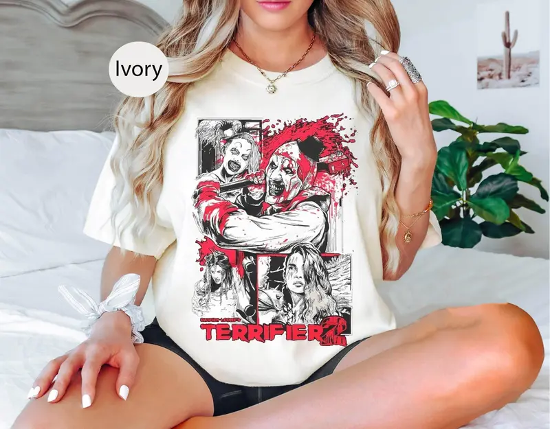Vintage Terrifier Comfort Colors Shirt, Terrifier Art the Clown T-Shirt, Halloween Party, Creepy Clown Tee, Halloween Gift 1