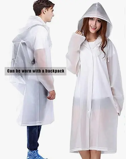 GUKOY Rain Poncho Sports Raincoats, [2 Pack] EVA Reusable Rain Coat Jacket with Hood, Rain Cover Poncho for men and women White 4