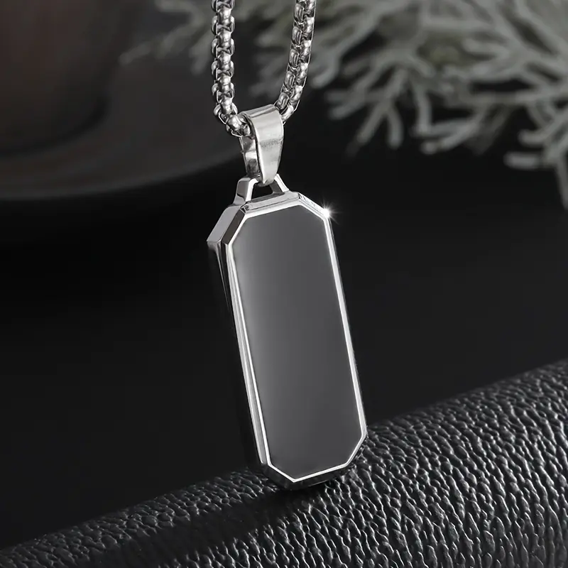 1pc New Fashion Simple Stainless Steel Black Glossy Pendant Necklace Men And Women Casual Party Jewelry 4