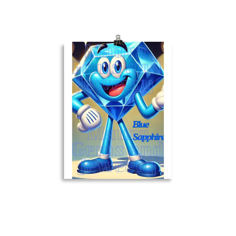 Blue Sapphire Gemstone Cartoon Poster