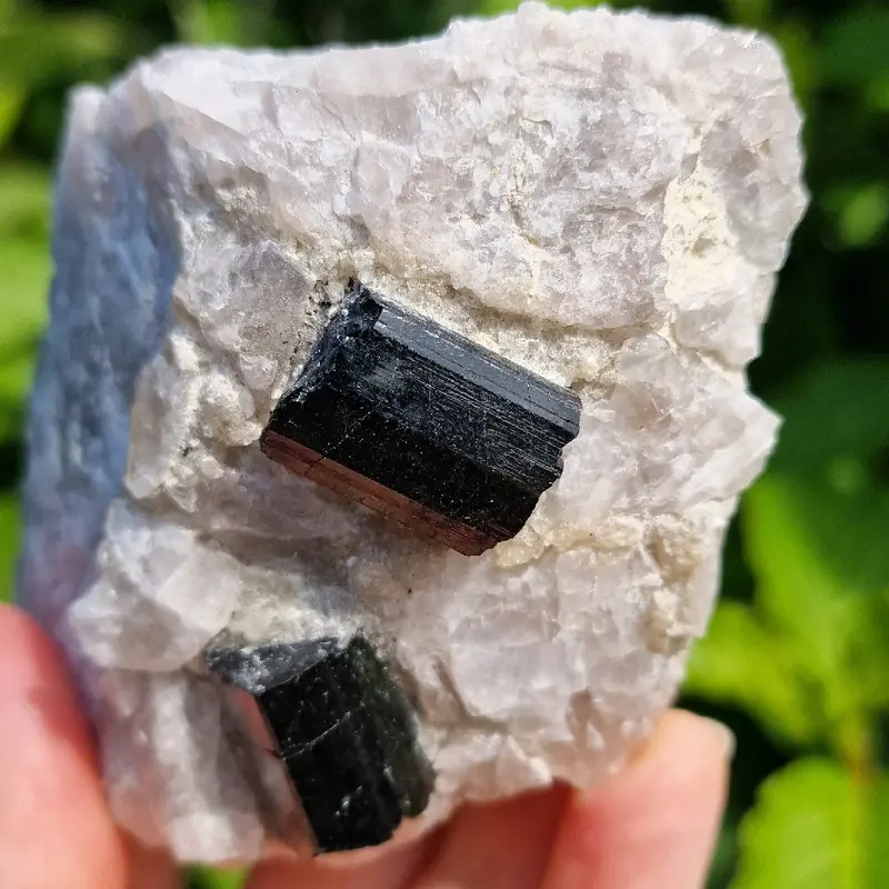Raw black tourmaline in a chunk of raw quartz 4