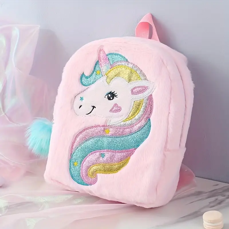 Chic Plush Unicorn Backpack for Girls - Adjustable Straps, Lightweight & Machine Washable with Detachable Pouch 3