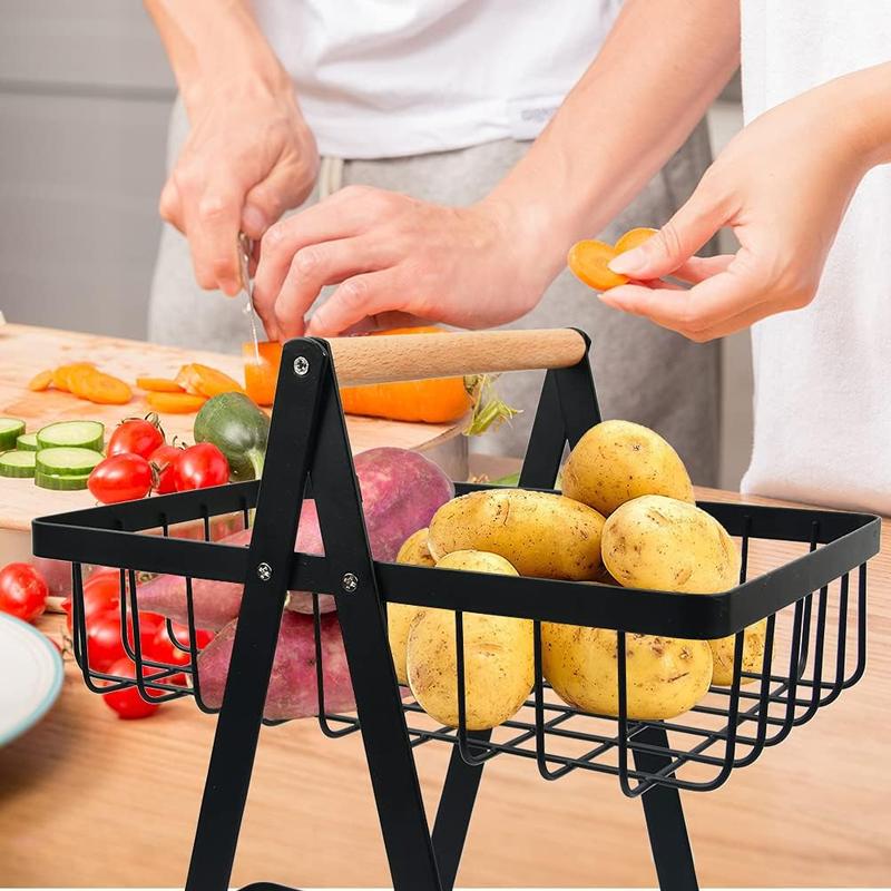 2-Tier Fruit Storage Basket – Multi-Purpose Fruit & Vegetable Holder, Bread Basket & Kitchen Organizer Decorative 3