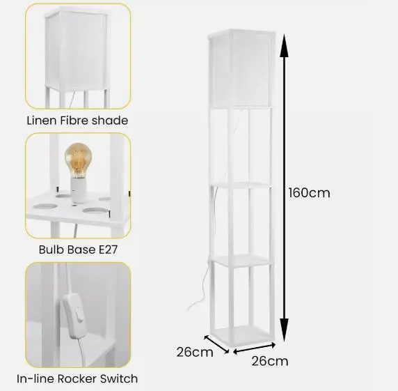 Floor Lamp with Shelves Standard Shelf Storage Wooden Standing Lounge Light Home 7