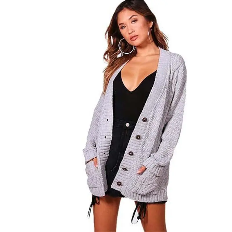 Women Ladies Long Sleeve Button Top Chunky Aran Cable Knitted Grandad Cardigan 8-22 Fit Knitwear Winter Casual 4