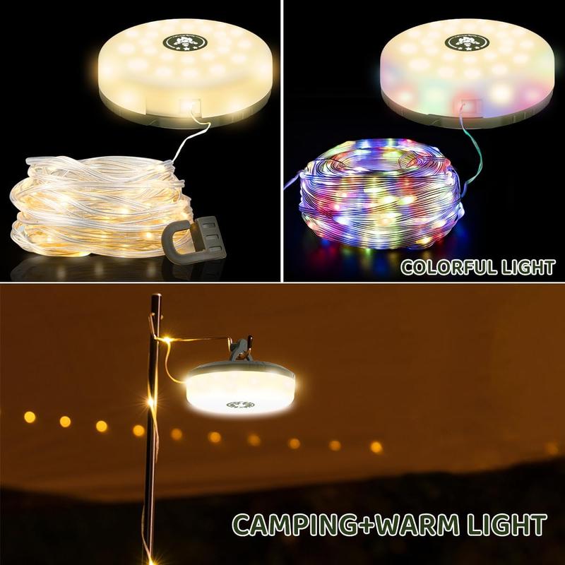 Product Introduction of （Local Warehouse)Camping String Lights, 2 in 1 Quick Rechargeable Tent  Storage Lamp with 8 Lighting Modes,Hanging Illumination Waterproof Portable LED Torch for Bedroom Yard Decor Christmas Camping Essential camping  light 11