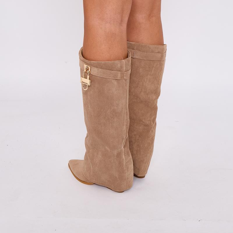Women Suede Calf Boot Long Stretch Elastic Gusset Strap Warm Winter Boots Shoes Girl Footwear 3