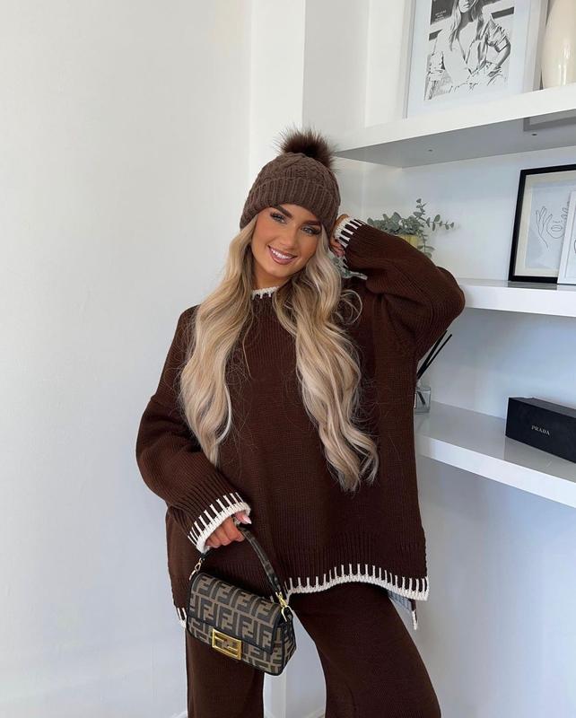 {GLAMDOLL} PEGGY Round Neck Oversized Stitch Design Top & Trouser Set 4