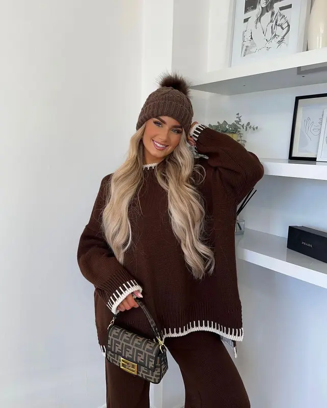 {GLAMDOLL} PEGGY Round Neck Oversized Stitch Design Top & Trouser Set 4