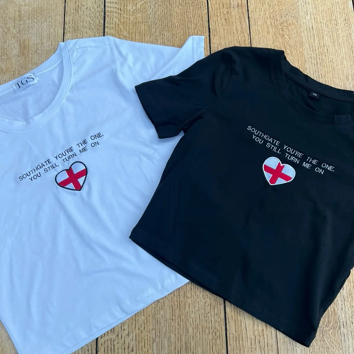 Southgate England Football, Euros, embroidered baby tee Womenswear Tops Comfort Tshirt Crewneck Summer Round Neck Casual Shortsleeve