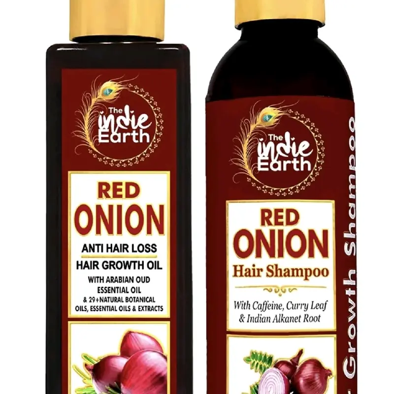 COMBO PACK a of Indie Earth Red Onion Oil 200ml and Shampoo for Anti Hair Loss 200ml Prevent Hair Loss, Smooth, Shine, Strong Roots, Haircare, Comfort Moisturizing Cleanser Gentle 0