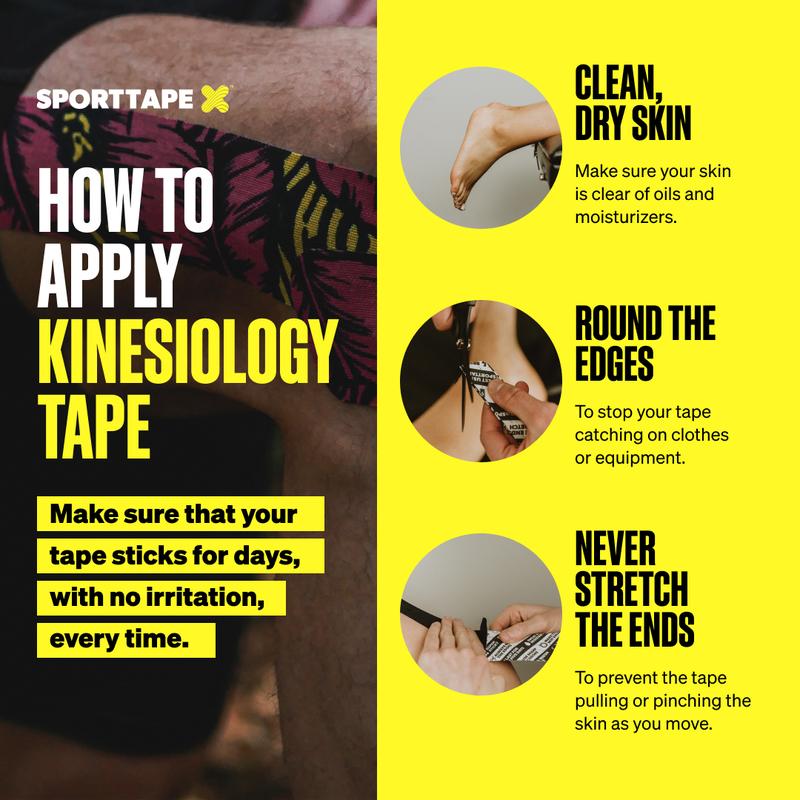 SPORTTAPE Kinesiology Tape | 3 Pack | 5cm x 5m Roll  | Physio & Sports Injury Muscle Tape for Shoulder, Knee, Ankle Shin Splints Support. Waterproof & Hypoallergenic Sports Tape 3